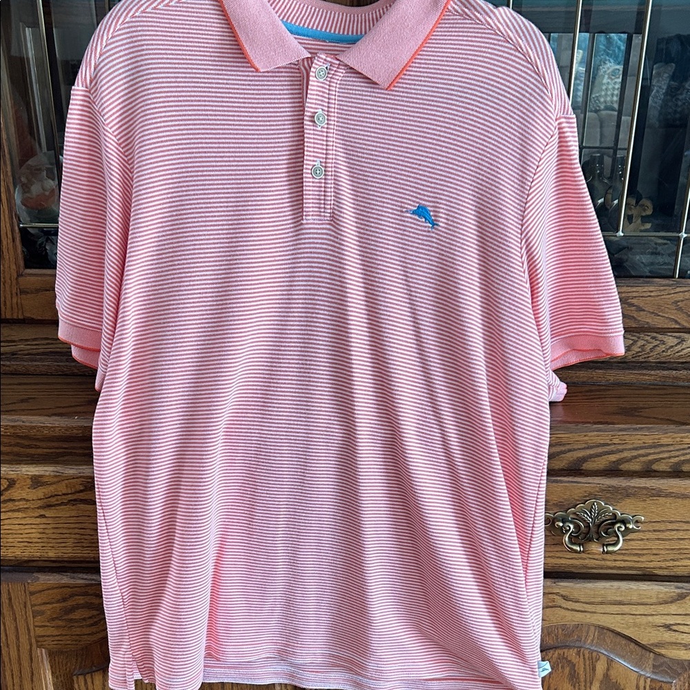 Tommy Bahama Men's Light Orange Striped Polo Shirt